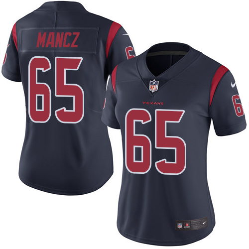 Women's Nike Houston Texans #65 Greg Mancz Limited Navy Blue Rush Vapor Untouchable NFL Jersey