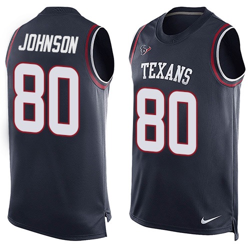 Men's Nike Houston Texans #80 Andre Johnson Limited Navy Blue Player Name & Number Tank Top NFL Jersey
