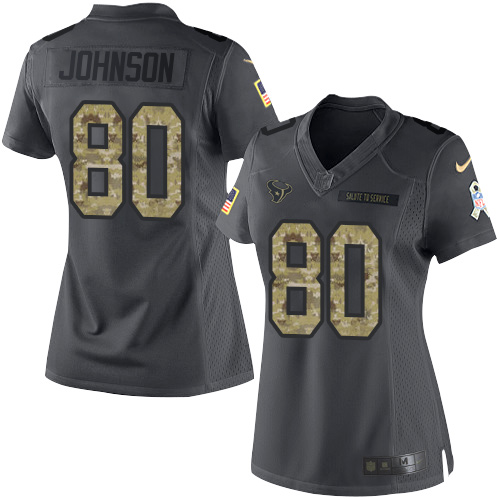 Women's Nike Houston Texans #80 Andre Johnson Limited Black 2016 Salute to Service NFL Jersey