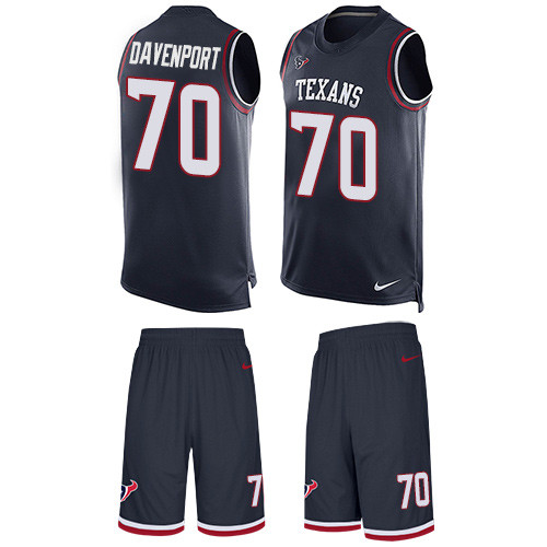 Men's Nike Houston Texans #70 Julien Davenport Limited Navy Blue Tank Top Suit NFL Jersey