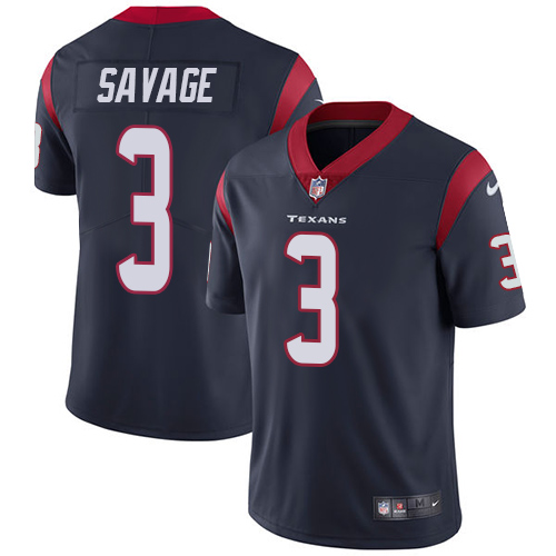 Men's Nike Houston Texans #3 Tom Savage Navy Blue Team Color Vapor Untouchable Limited Player NFL Jersey