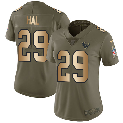 Women's Nike Houston Texans #29 Andre Hal Limited Olive/Gold 2017 Salute to Service NFL Jersey