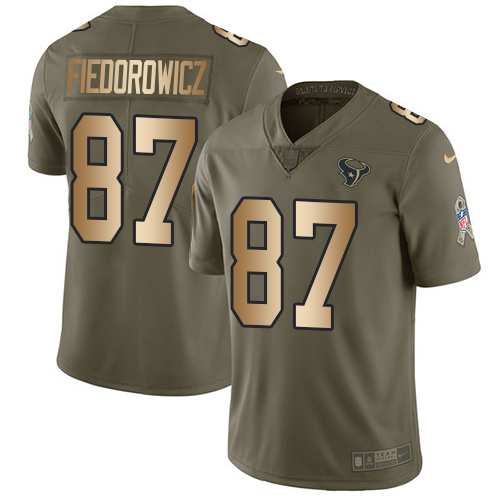 Men's Nike Houston Texans #87 C.J. Fiedorowicz Limited Olive/Gold 2017 Salute to Service NFL Jersey