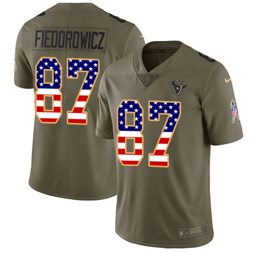 Men's Nike Houston Texans #87 C.J. Fiedorowicz Limited Olive/USA Flag 2017 Salute to Service NFL Jersey