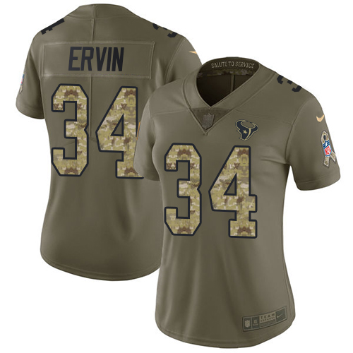 Women's Nike Houston Texans #34 Tyler Ervin Limited Olive/Camo 2017 Salute to Service NFL Jersey