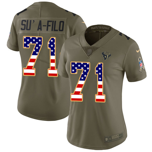 Women's Nike Houston Texans #71 Xavier Su'a-Filo Limited Olive/USA Flag 2017 Salute to Service NFL Jersey