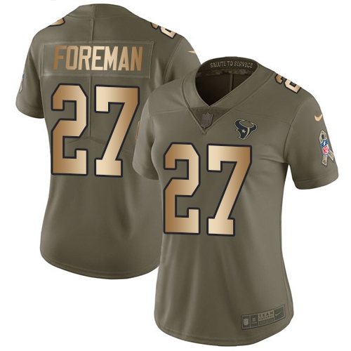 Women's Nike Houston Texans #27 D'Onta Foreman Limited Olive/Gold 2017 Salute to Service NFL Jersey