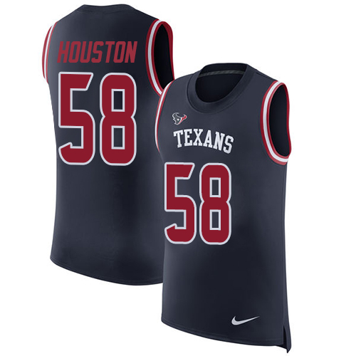 Men's Nike Houston Texans #58 Lamarr Houston Navy Blue Rush Player Name & Number Tank Top NFL Jersey