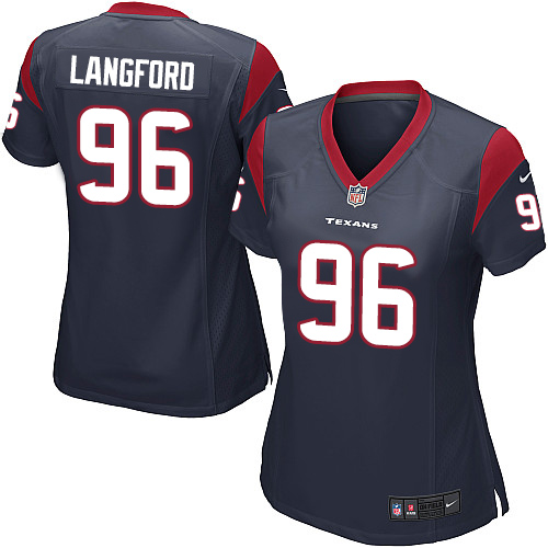 Women's Nike Houston Texans #96 Kendall Langford Game Navy Blue Team Color NFL Jersey