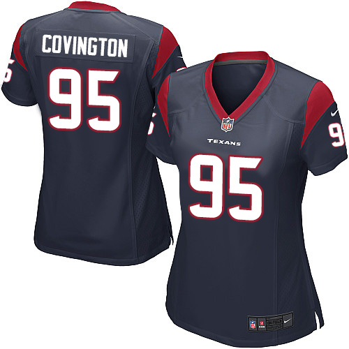 Women's Nike Houston Texans #95 Christian Covington Game Navy Blue Team Color NFL Jersey