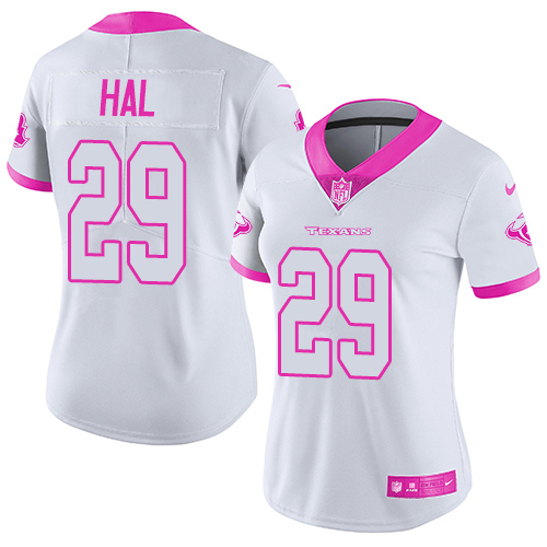 Women's Nike Houston Texans #29 Andre Hal Limited White/Pink Rush Fashion NFL Jersey