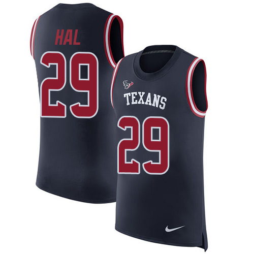 Men's Nike Houston Texans #29 Andre Hal Navy Blue Rush Player Name & Number Tank Top NFL Jersey