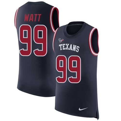 Men's Nike Houston Texans #99 J.J. Watt Navy Blue Rush Player Name & Number Tank Top NFL Jersey