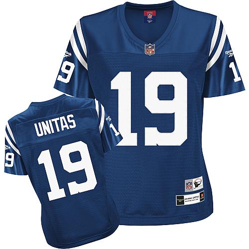 Reebok Indianapolis Colts #19 Johnny Unitas Royal Blue Women's Throwback Team Color Premier EQT NFL Jersey
