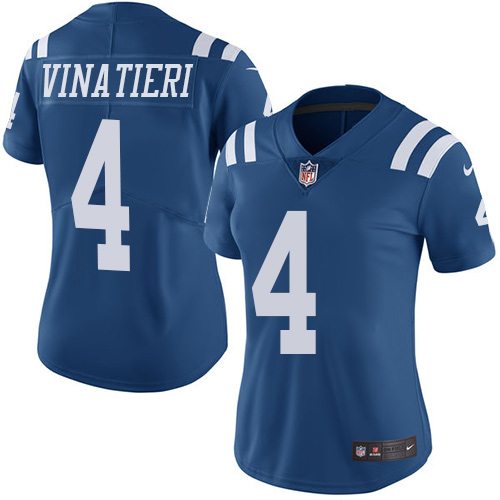 Women's Nike Indianapolis Colts #4 Adam Vinatieri Limited Royal Blue Rush Vapor Untouchable NFL Jersey
