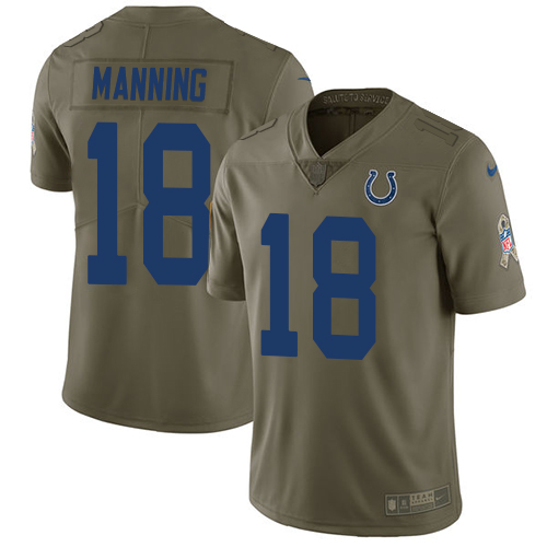 Men's Nike Indianapolis Colts #18 Peyton Manning Limited Olive 2017 Salute to Service NFL Jersey