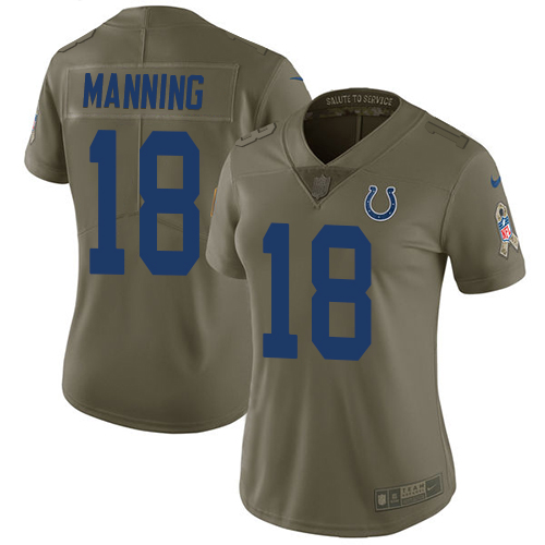 Women's Nike Indianapolis Colts #18 Peyton Manning Limited Olive 2017 Salute to Service NFL Jersey