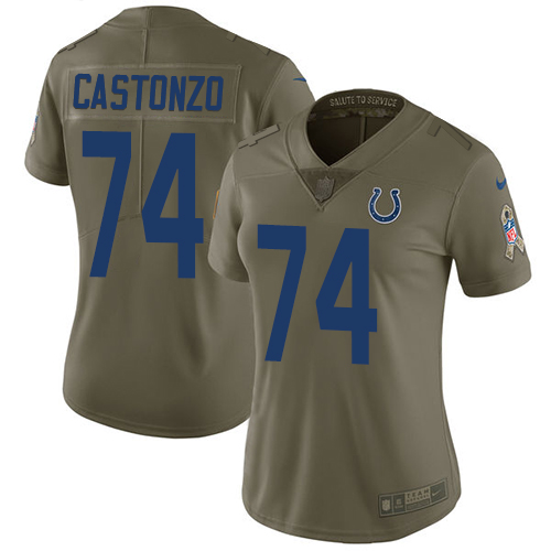 Women's Nike Indianapolis Colts #74 Anthony Castonzo Limited Olive 2017 Salute to Service NFL Jersey