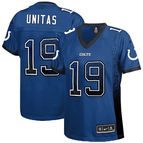 Women's Nike Indianapolis Colts #19 Johnny Unitas Elite Royal Blue Drift Fashion NFL Jersey