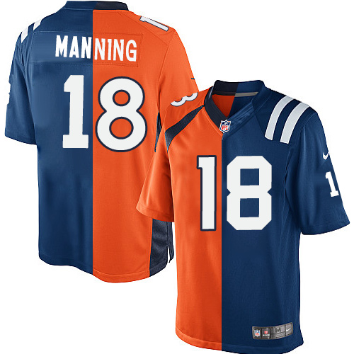Youth Nike Indianapolis Colts #18 Peyton Manning Elite Royal Blue/Orange Split Fashion NFL Jersey