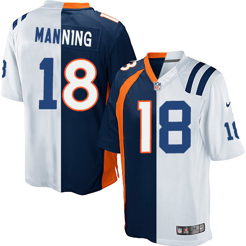 Youth Nike Indianapolis Colts #18 Peyton Manning Elite White/Navy Blue Split Fashion NFL Jersey