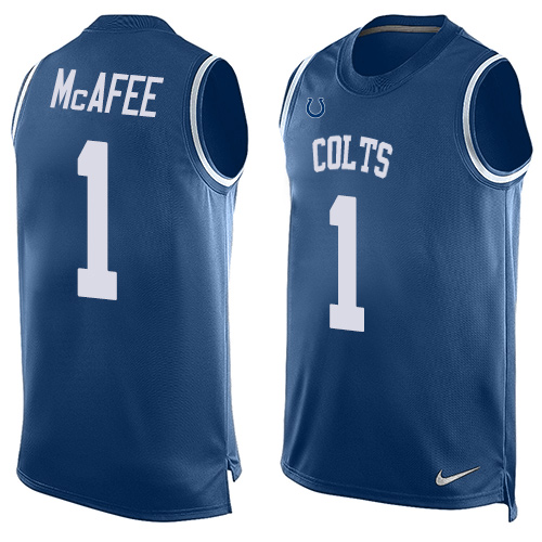 Men's Nike Indianapolis Colts #1 Pat McAfee Limited Royal Blue Player Name & Number Tank Top NFL Jersey
