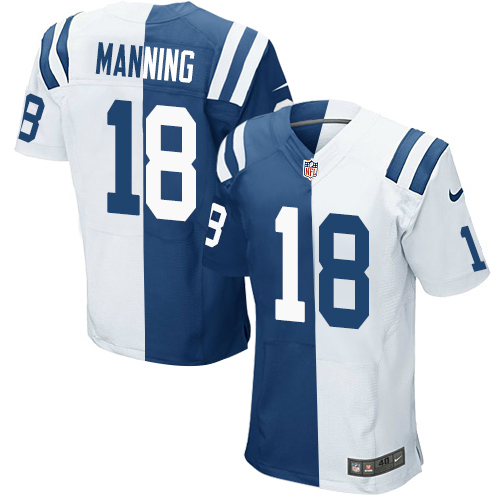 Men's Nike Indianapolis Colts #18 Peyton Manning Elite Royal Blue/White Split Fashion NFL Jersey