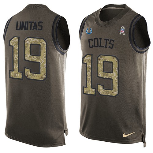Men's Nike Indianapolis Colts #19 Johnny Unitas Limited Green Salute to Service Tank Top NFL Jersey