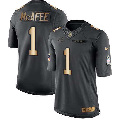 Men's Nike Indianapolis Colts #1 Pat McAfee Limited Black/Gold Salute to Service NFL Jersey