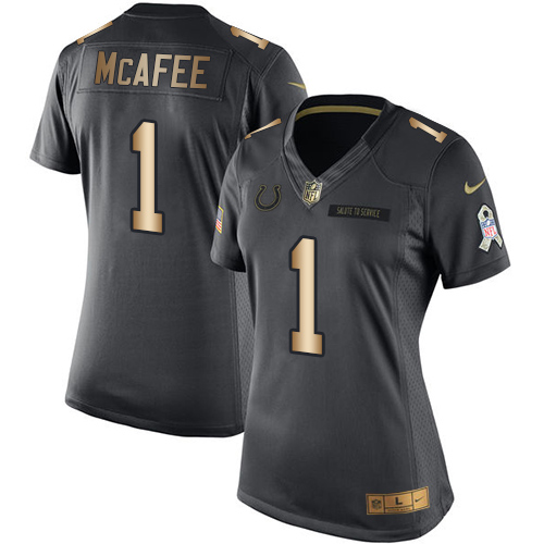 Women's Nike Indianapolis Colts #1 Pat McAfee Limited Black/Gold Salute to Service NFL Jersey