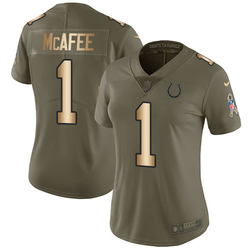 Women's Nike Indianapolis Colts #1 Pat McAfee Limited Olive/Gold 2017 Salute to Service NFL Jersey