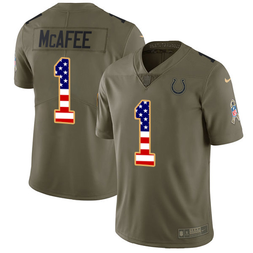 Youth Nike Indianapolis Colts #1 Pat McAfee Limited Olive/USA Flag 2017 Salute to Service NFL Jersey
