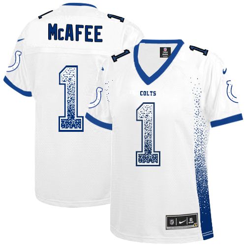 Women's Nike Indianapolis Colts #1 Pat McAfee Elite White Drift Fashion NFL Jersey