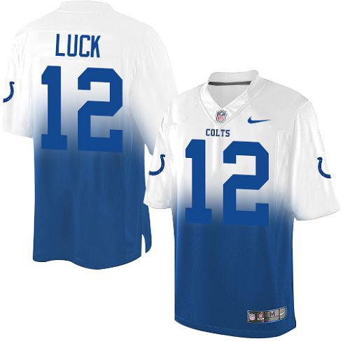 Men's Nike Indianapolis Colts #12 Andrew Luck Elite White/Royal Blue Fadeaway NFL Jersey