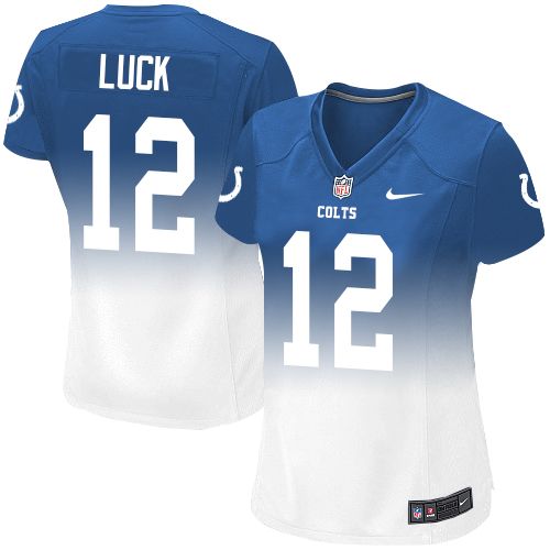 Women's Nike Indianapolis Colts #12 Andrew Luck Elite White/Royal Blue Fadeaway NFL Jersey