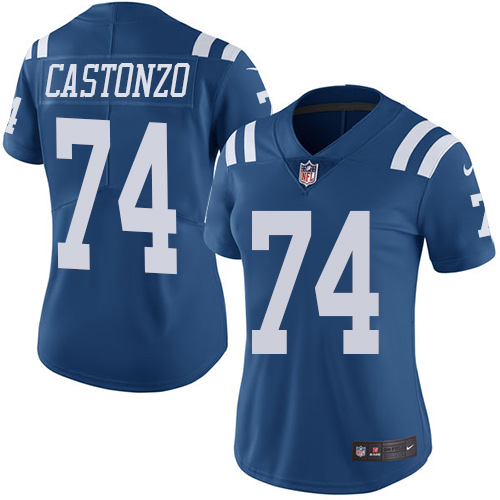 Women's Nike Indianapolis Colts #74 Anthony Castonzo Limited Royal Blue Rush Vapor Untouchable NFL Jersey