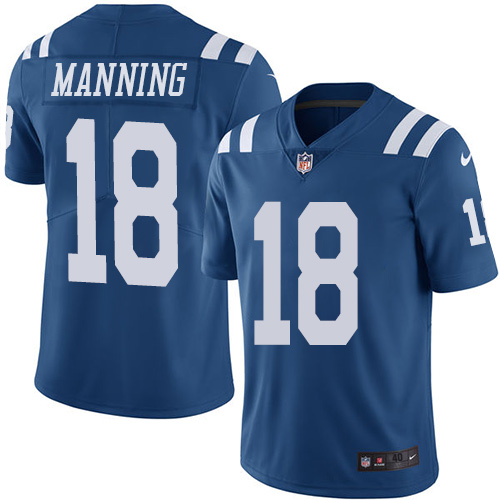 Men's Nike Indianapolis Colts #18 Peyton Manning Elite Royal Blue Rush Vapor Untouchable NFL Jersey