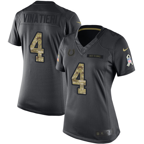 Women's Nike Indianapolis Colts #4 Adam Vinatieri Limited Black 2016 Salute to Service NFL Jersey