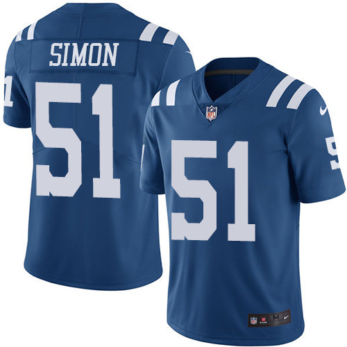 Men's Nike Indianapolis Colts #51 John Simon Elite Royal Blue Rush Vapor Untouchable NFL Jersey