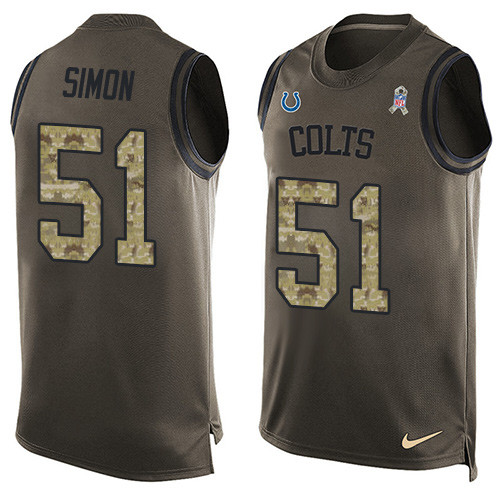 Men's Nike Indianapolis Colts #51 John Simon Limited Green Salute to Service Tank Top NFL Jersey