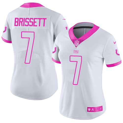 Women's Nike Indianapolis Colts #7 Jacoby Brissett Limited White/Pink Rush Fashion NFL Jersey