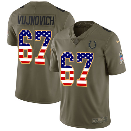 Men's Nike Indianapolis Colts #67 Jeremy Vujnovich Limited Olive/USA Flag 2017 Salute to Service NFL Jersey
