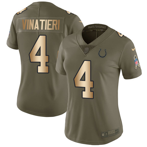 Women's Nike Indianapolis Colts #4 Adam Vinatieri Limited Olive/Gold 2017 Salute to Service NFL Jersey
