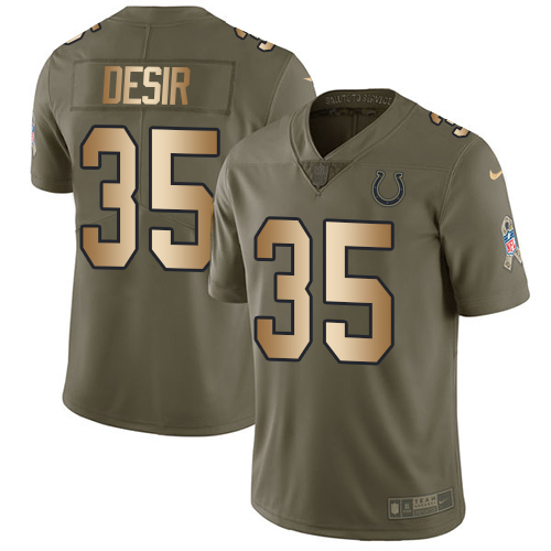 Men's Nike Indianapolis Colts #35 Pierre Desir Limited Olive/Gold 2017 Salute to Service NFL Jersey