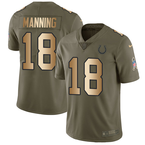 Men's Nike Indianapolis Colts #18 Peyton Manning Limited Olive/Gold 2017 Salute to Service NFL Jersey