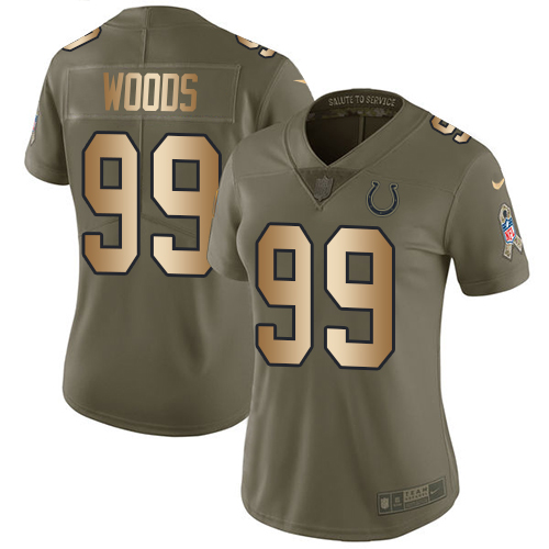 Women's Nike Indianapolis Colts #99 Al Woods Limited Olive/Gold 2017 Salute to Service NFL Jersey
