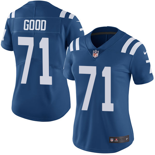 Women's Nike Indianapolis Colts #71 Denzelle Good Royal Blue Team Color Vapor Untouchable Limited Player NFL Jersey