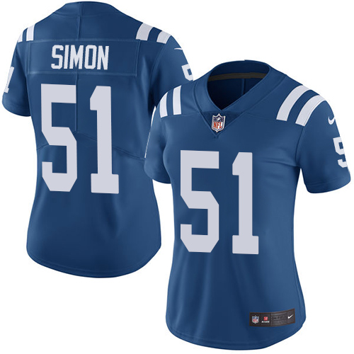 Women's Nike Indianapolis Colts #51 John Simon Royal Blue Team Color Vapor Untouchable Elite Player NFL Jersey