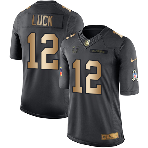 Men's Nike Indianapolis Colts #12 Andrew Luck Limited Black/Gold Salute to Service NFL Jersey