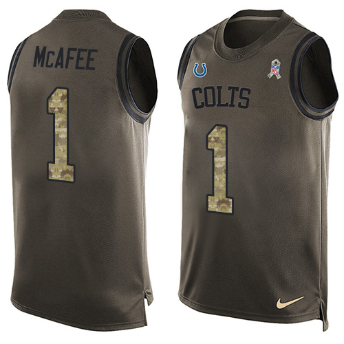 Men's Nike Indianapolis Colts #1 Pat McAfee Limited Green Salute to Service Tank Top NFL Jersey